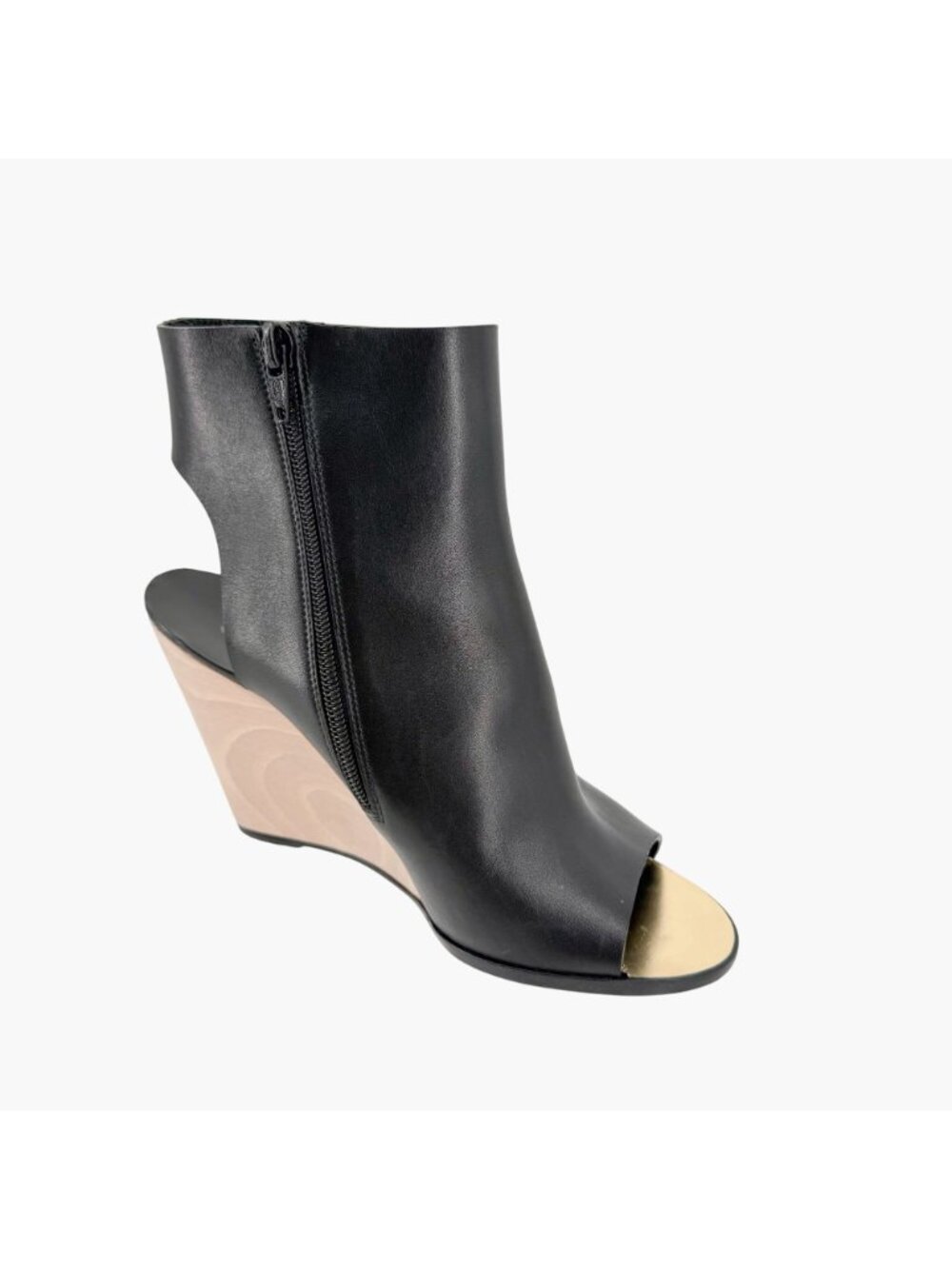 Chanel Black Leather Peep Toe CC Wedge Heel Ankle Booties Shoes Size 39 US 8–8.5 - Picture 12 of 15